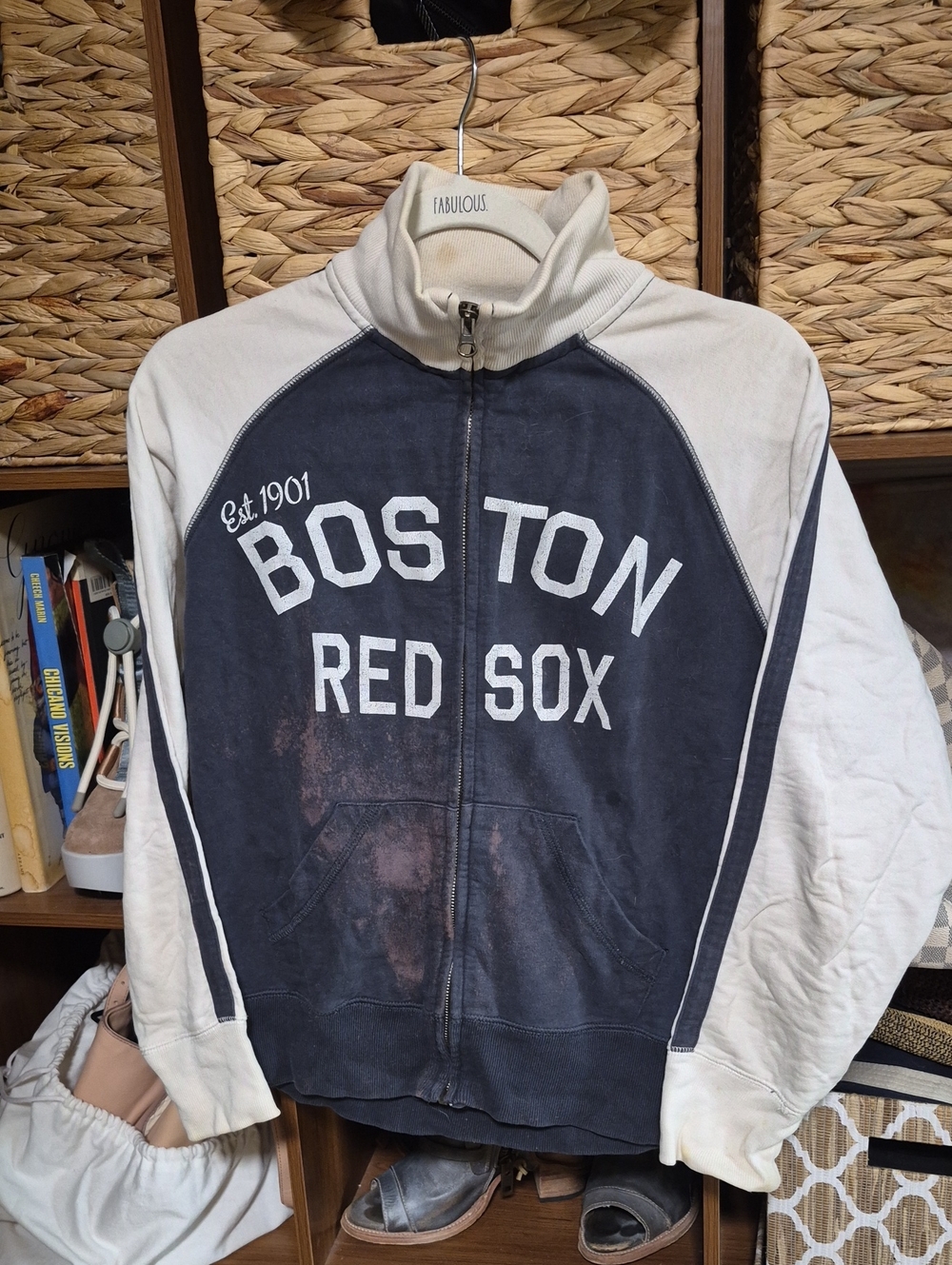 Distressed Retro Boston RED SOX Zipped Ip Cardigan Sweatshirt Retro